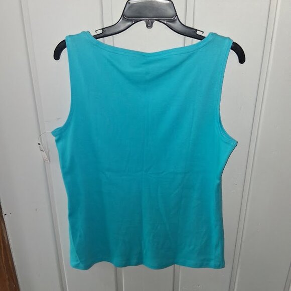 Talbots Cotton Boat Neck Aqua Blue Tank NWT Sz L - Picture 2 of 4